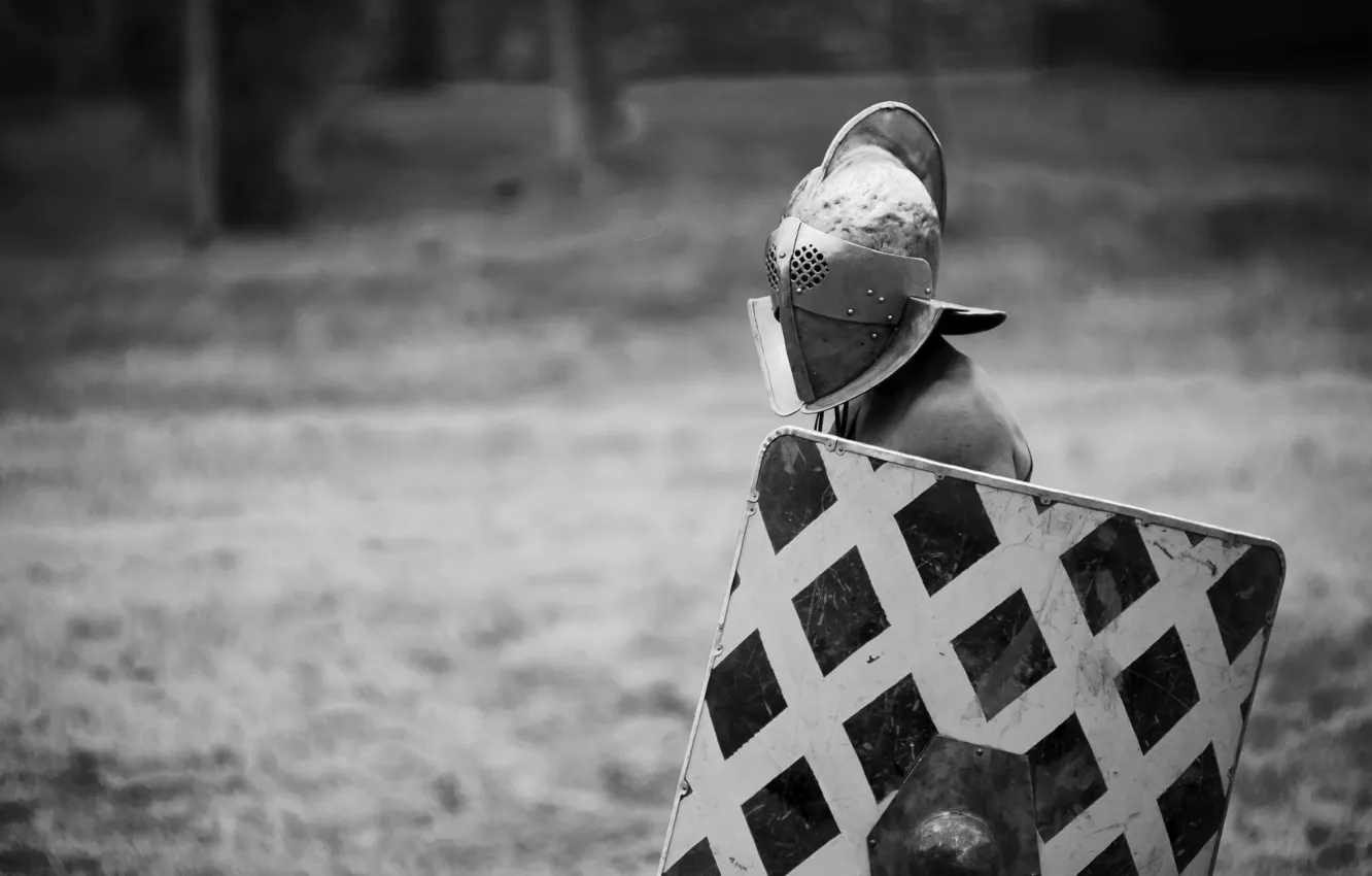 Photo wallpaper background, warrior, helmet, black and white, shield, Gladiator