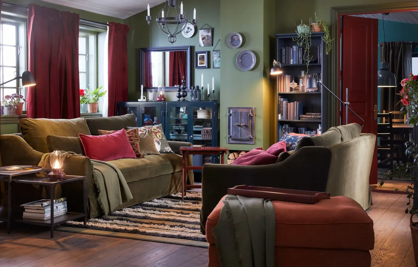 Photo wallpaper design, style, interior, fireplace, living room, IKEA, IKEA idea decor, IKEA Decor