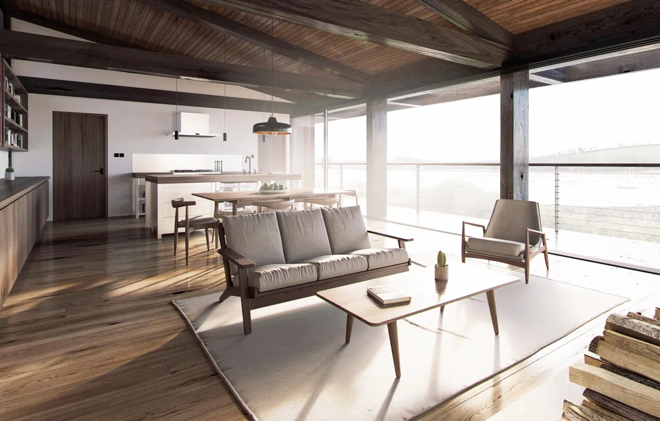 Photo wallpaper comfort, interior, kitchen, fireplace, Devon, living room, dining room, Phillips House