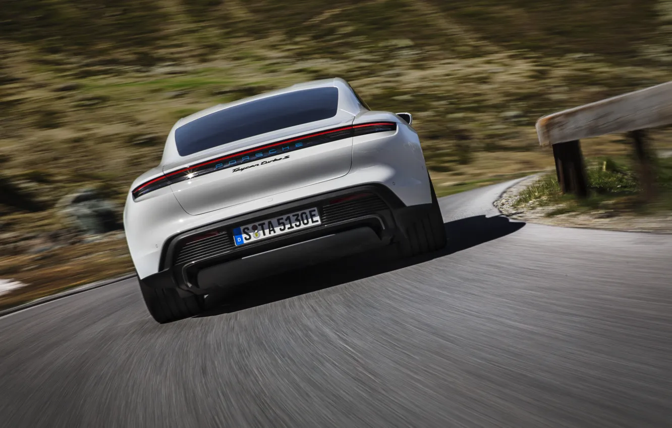 Photo wallpaper speed, Porsche, rear view, Turbo S, 2020, Taycan
