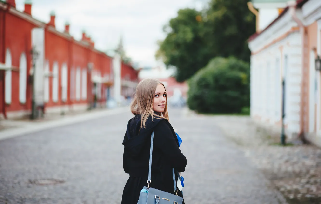 Photo wallpaper look, girl, blonde, bag