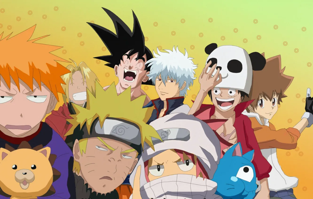 Photo wallpaper game, Bleach, Naruto, One Piece, anime, crossover, asian, manga