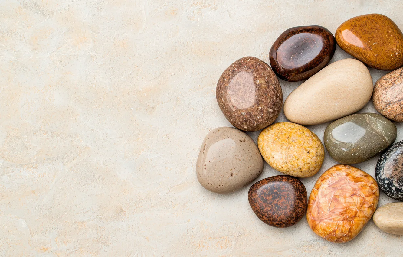 Photo wallpaper pebbles, stones, Shine, texture, light background, different, sea, stones