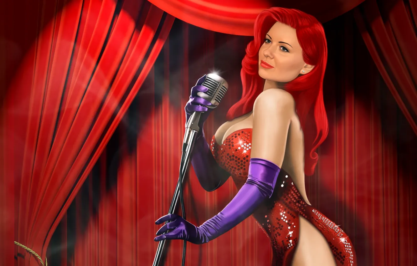 Photo wallpaper girl, scene, microphone, in red, Jessica Rabbit, danliz