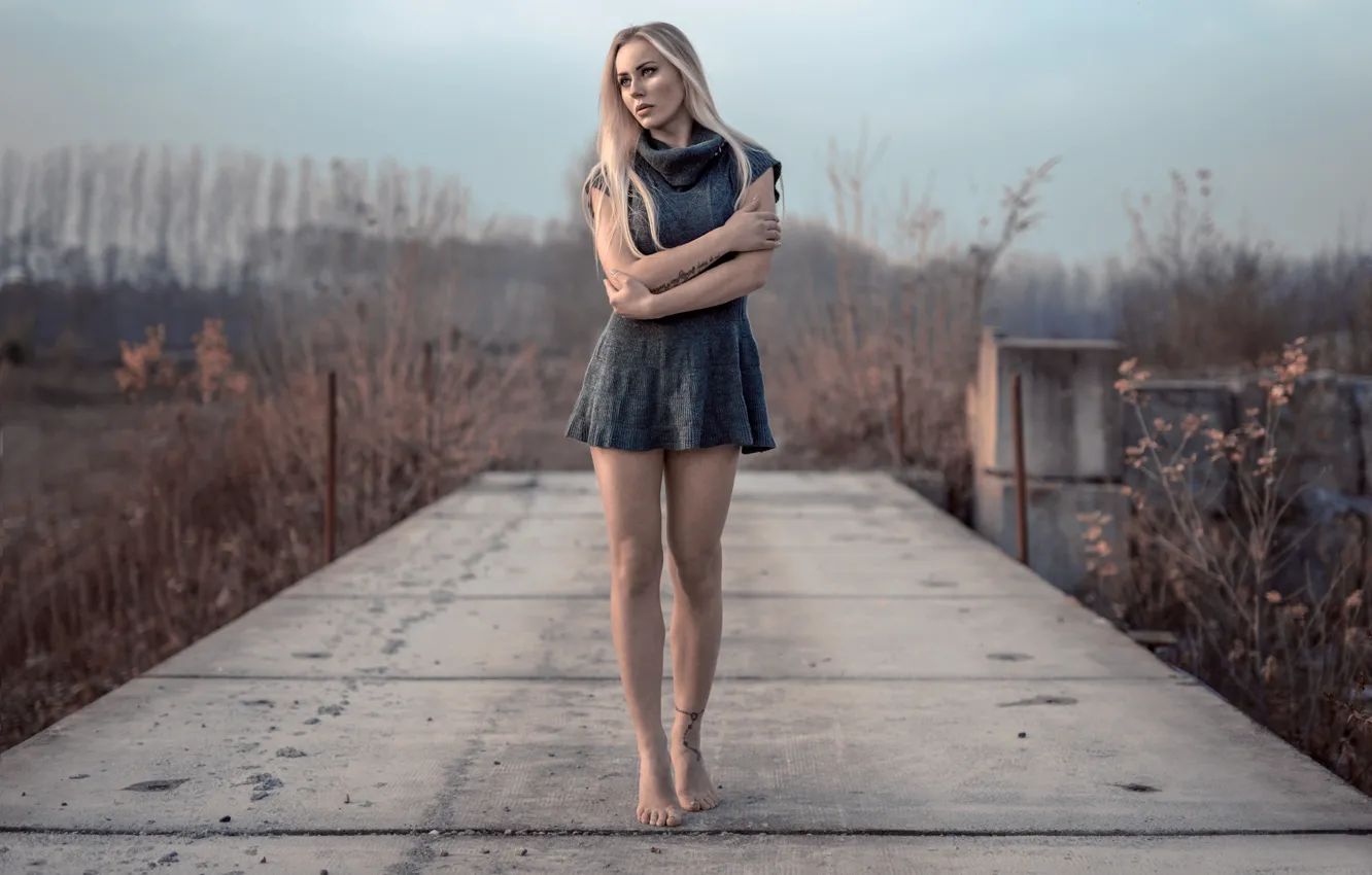 Photo wallpaper autumn, the sun, landscape, pose, makeup, figure, slim, dress