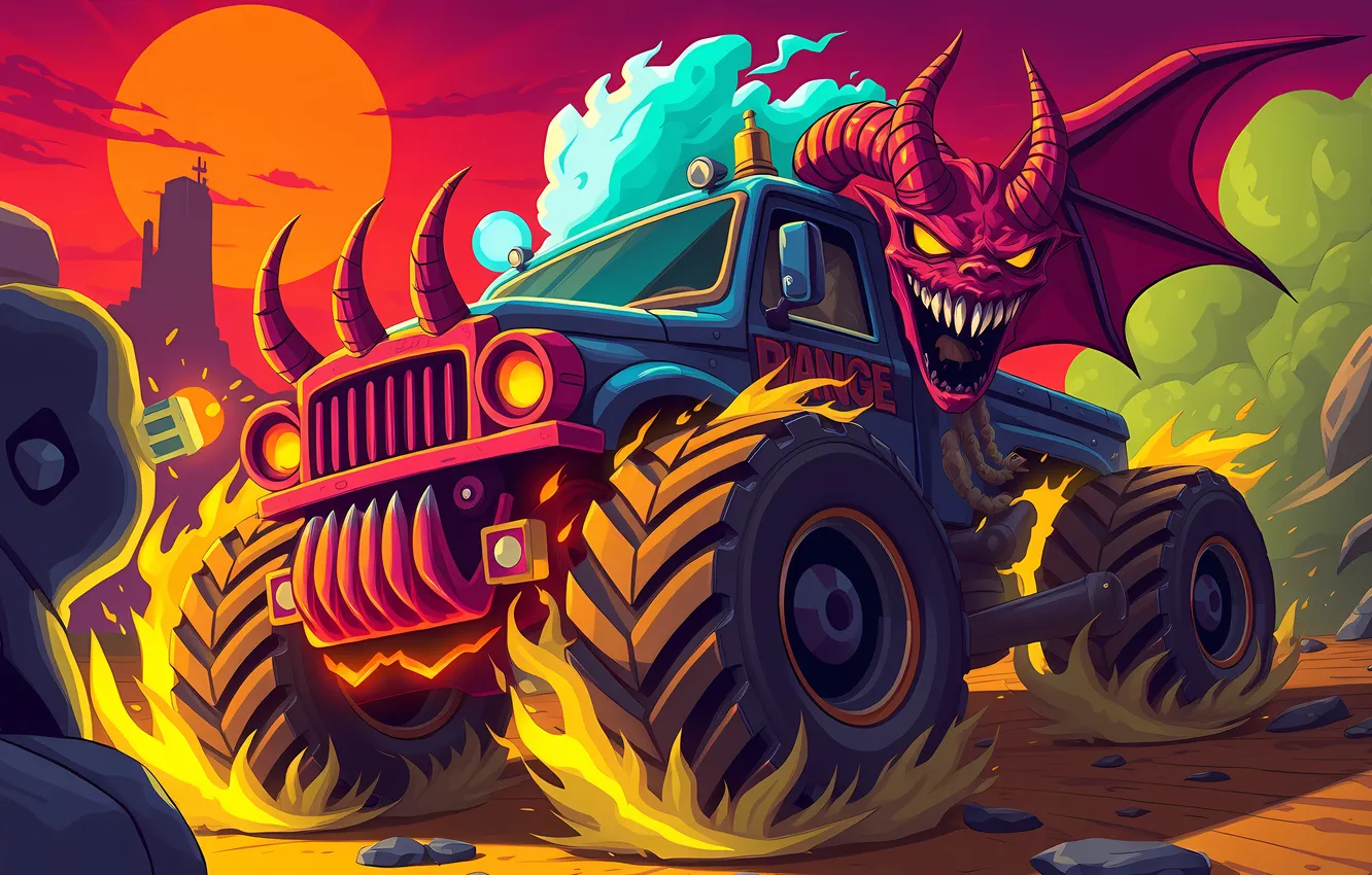 Photo wallpaper fire, Machine, dragon