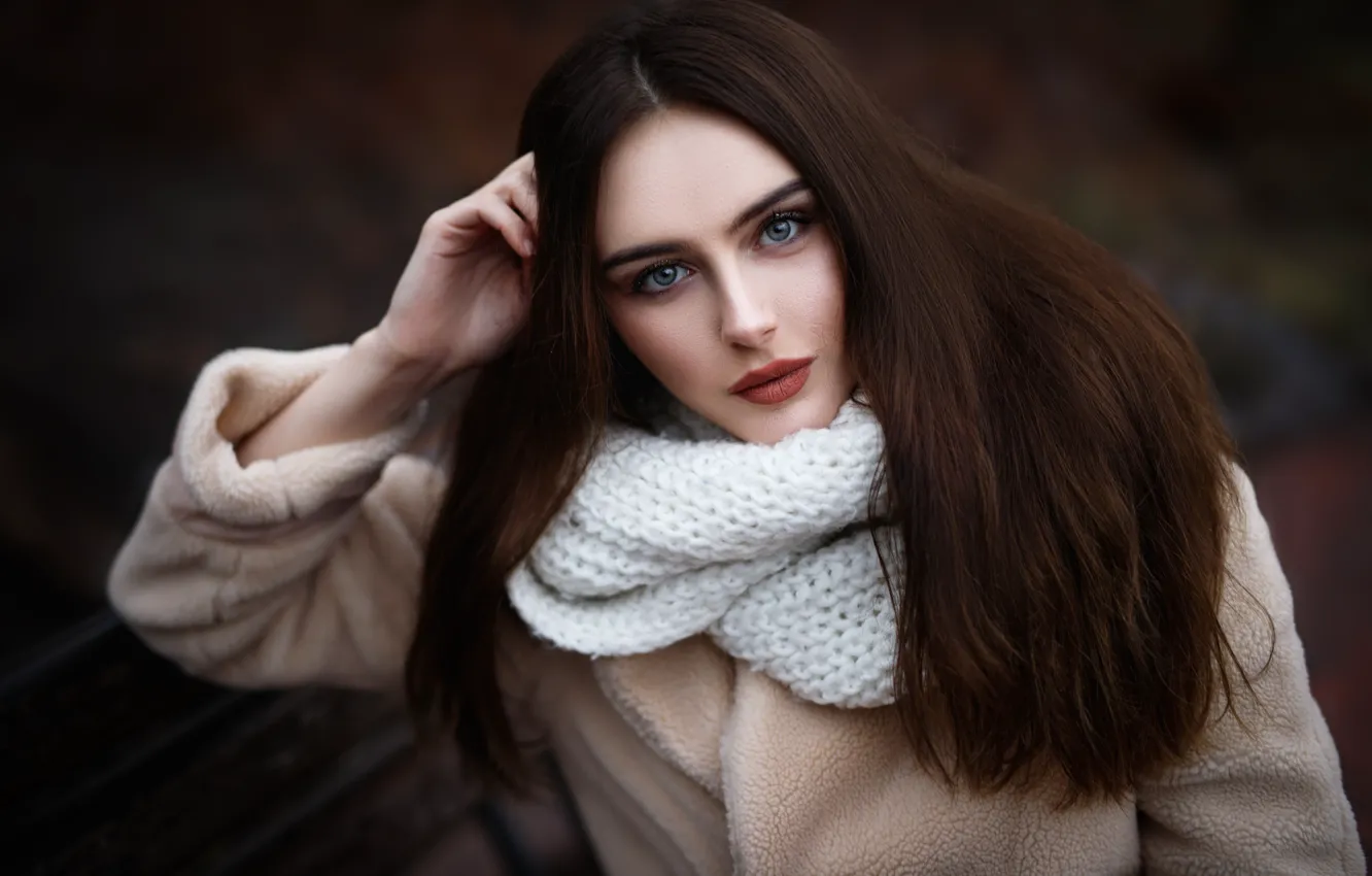 Photo wallpaper look, girl, face, hair, portrait, scarf, Kate, Maks Romanov