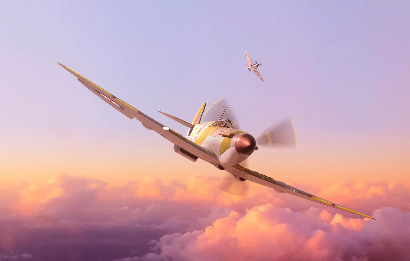 Photo wallpaper The sky, Clouds, The plane, Flight, Fighter, Wings, Aviation, BBC