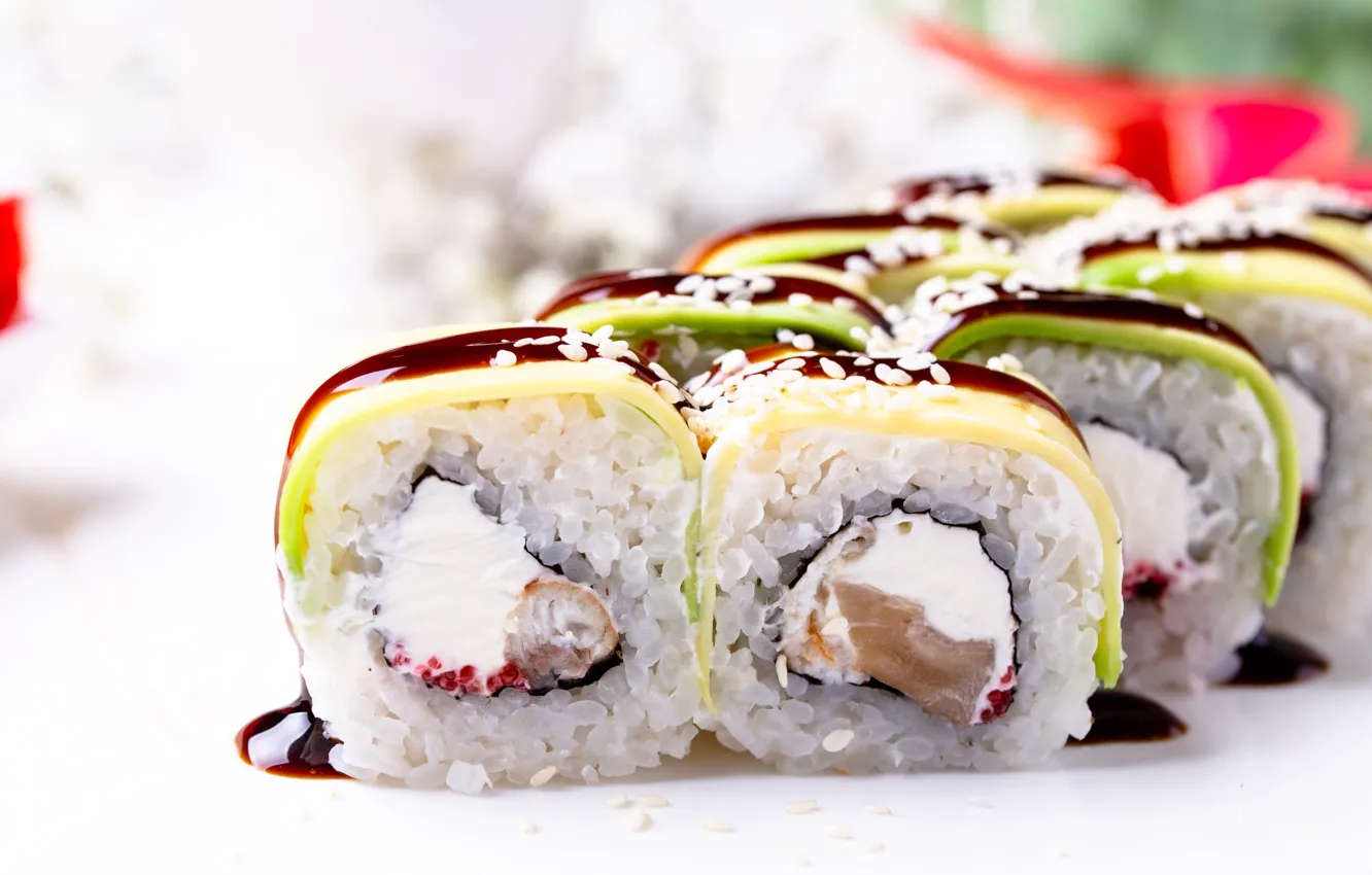 Photo wallpaper fish, figure, sushi, rolls, filling