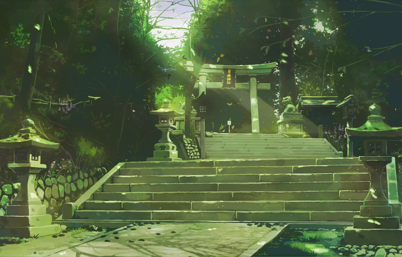 Photo wallpaper trees, ladder, torii, Toro