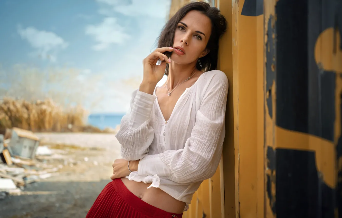 Photo wallpaper look, girl, pose, hands, blouse, Andriy Gorelikov