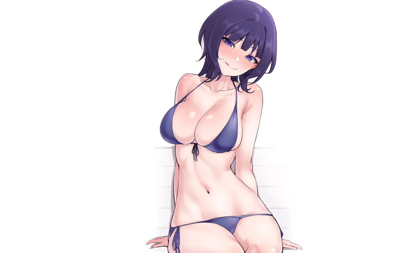 Photo wallpaper girl, hot, sexy, anime, pretty, purple, bikini, Shy