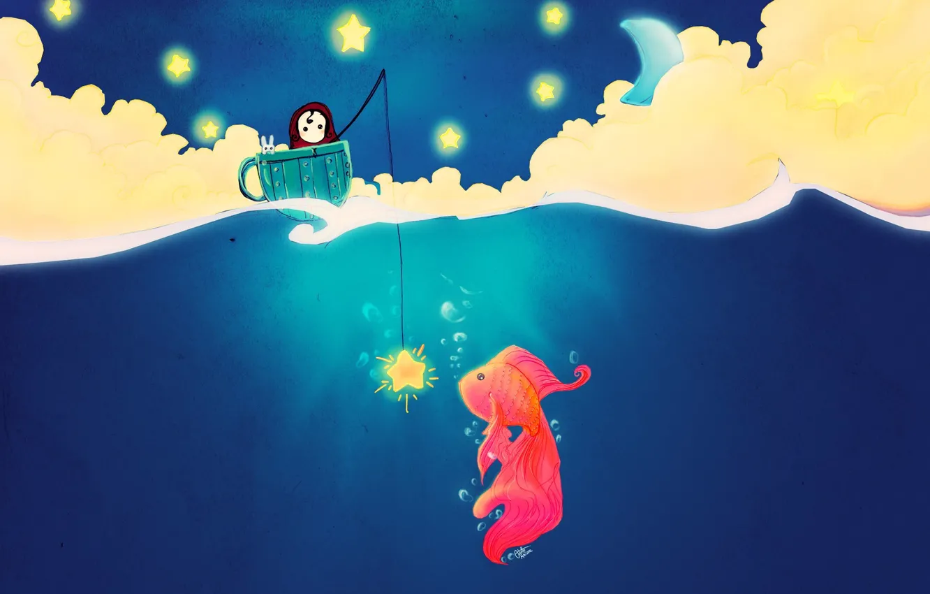 Photo wallpaper fish, figure, fishing, Cup, star, art, fish