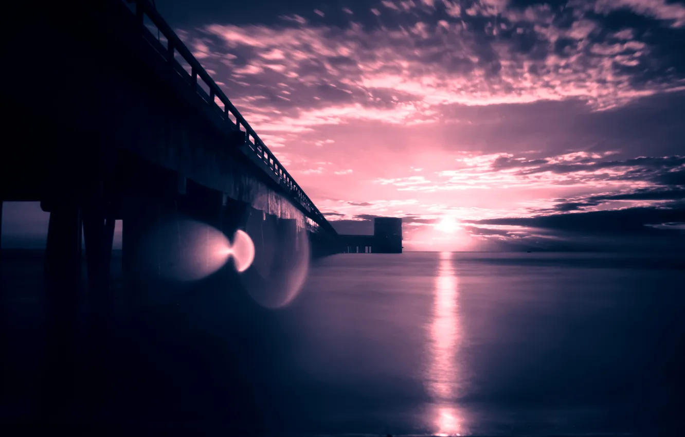 Photo wallpaper sea, the sun, the bridge