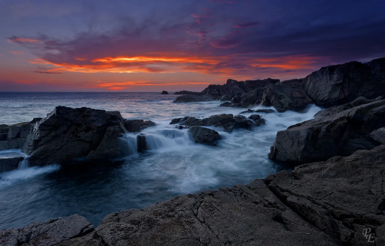 Photo wallpaper landscape, the ocean, rocks, dawn