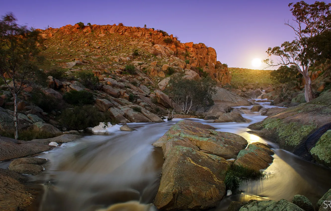 Photo wallpaper landscape, river, stones