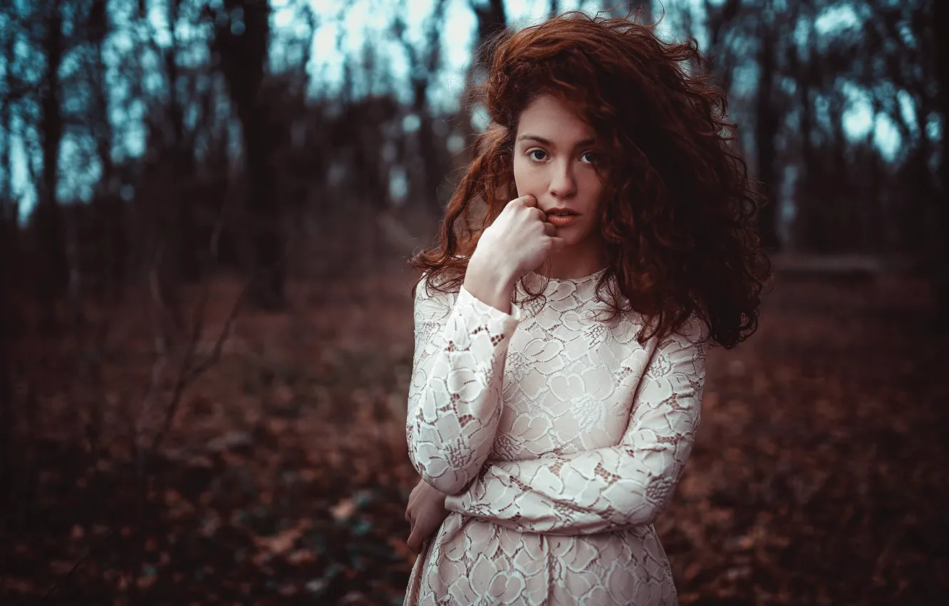 Photo wallpaper autumn, look, girl, mood, hair, bokeh