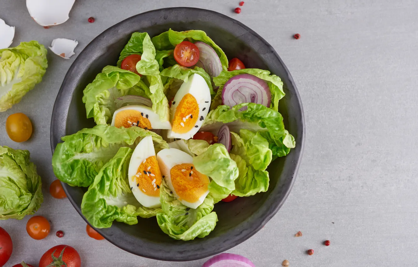 Photo wallpaper table, food, plate, vegetables, salad, submission