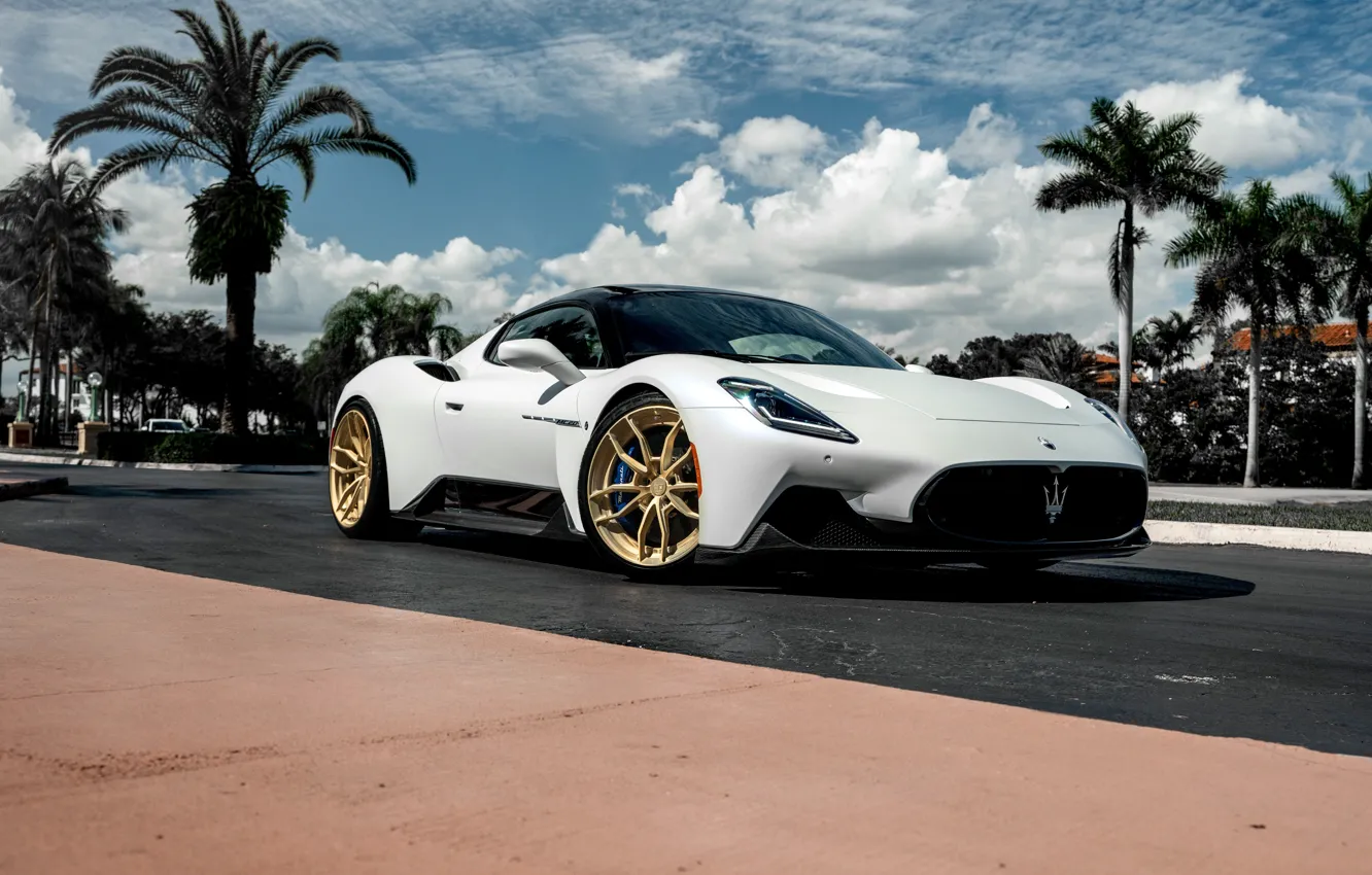 Photo wallpaper Maserati, white, road, Coupe, MC20, Maserati MC20
