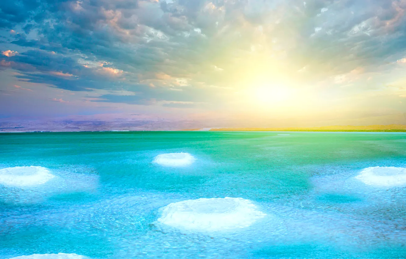 Photo wallpaper sea, the sky, clouds, lake, horizon