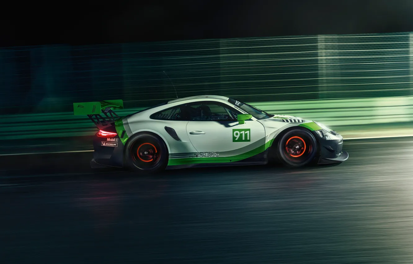 Photo wallpaper speed, 911, Porsche, racing car, side view, GT3 R, 2019