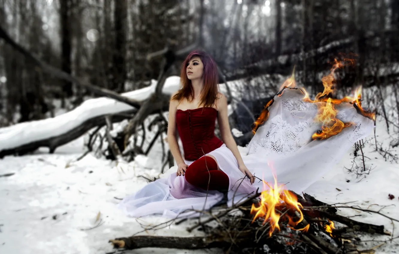 Photo wallpaper fire, fire dress, Surrealism