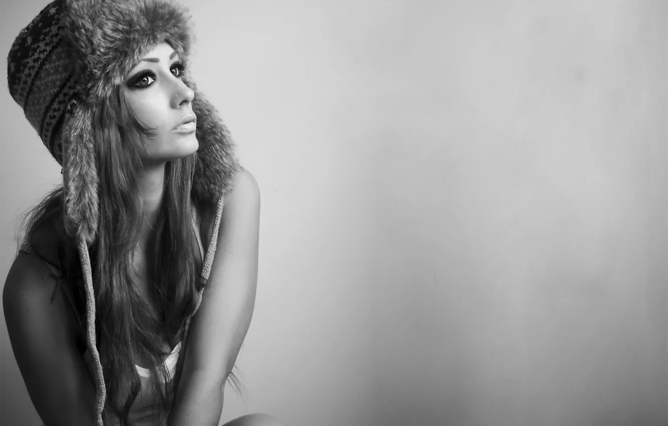 Photo wallpaper sexy, woman, fur hat