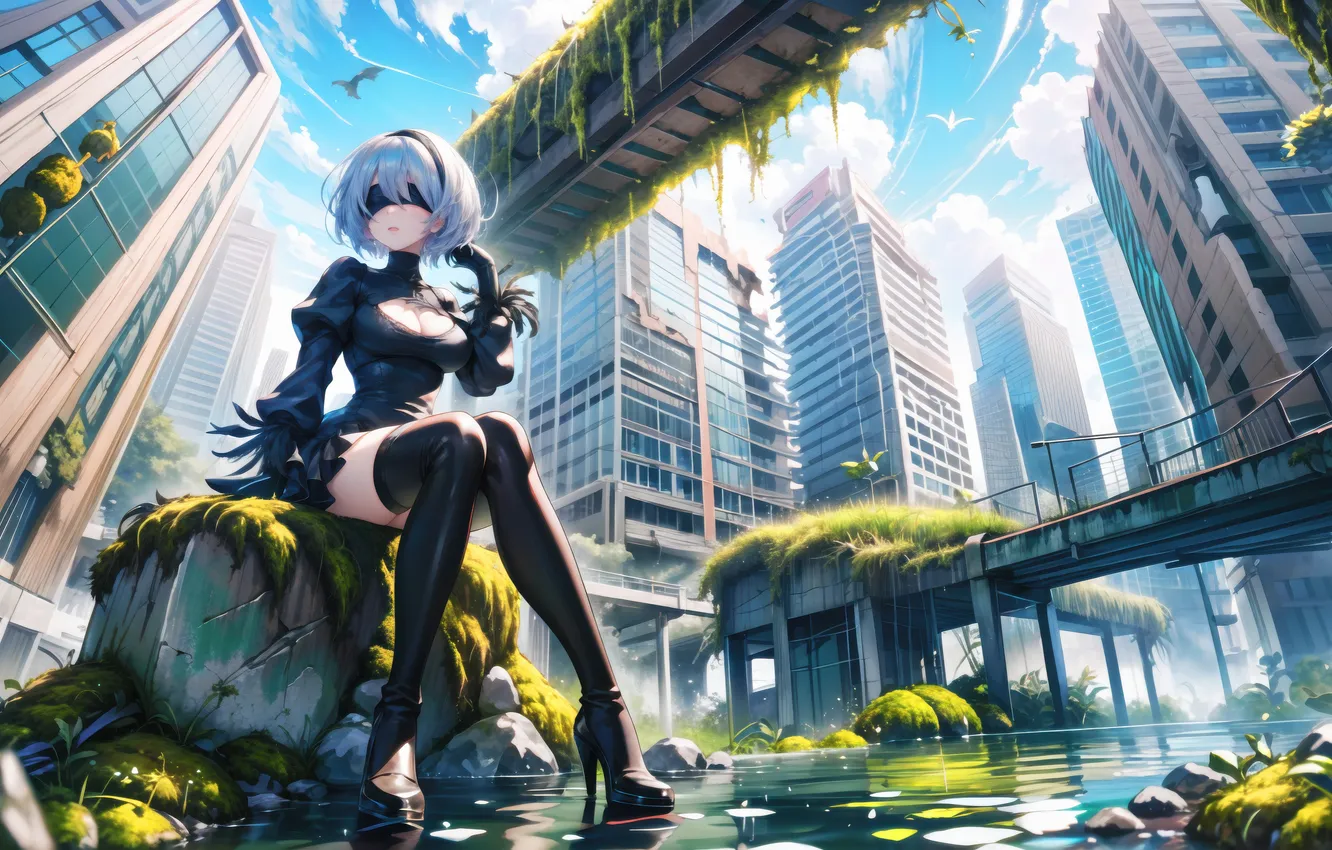 Photo wallpaper girl, games, Nier Automata, AI Art