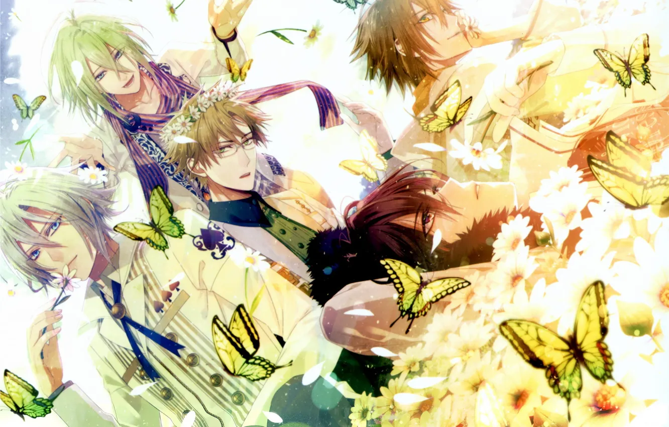 Photo wallpaper butterfly, flowers, anime, guys, anime, amnesia, amnesia, anime guys