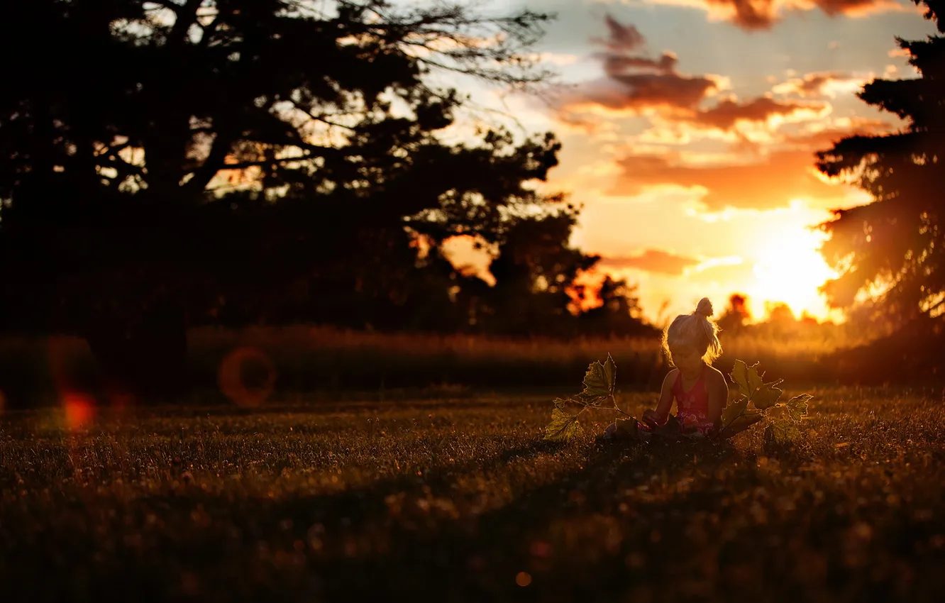 Photo wallpaper light, sunset, girl