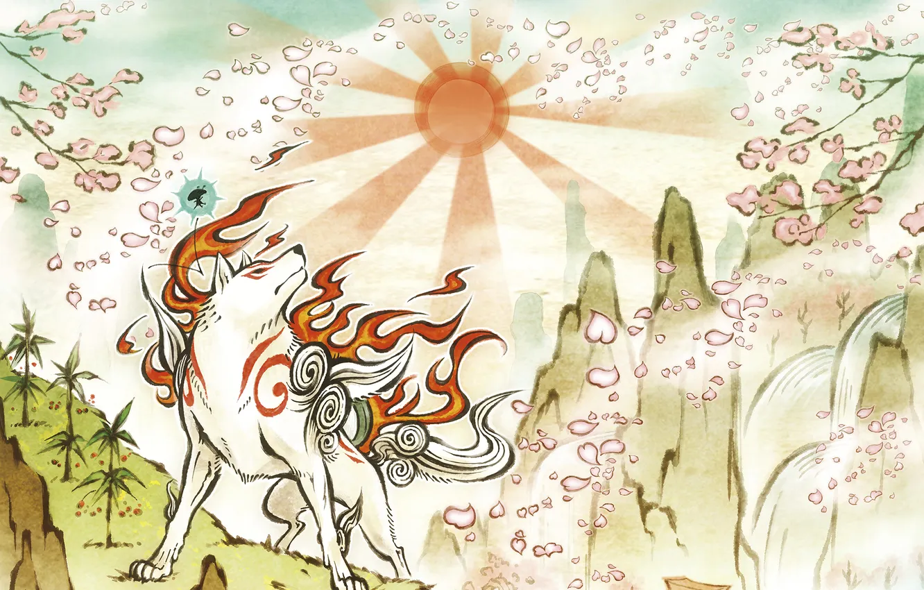 Photo wallpaper the sun, wolf, Sakura, art, art, sakura, PS3, NeoGAF