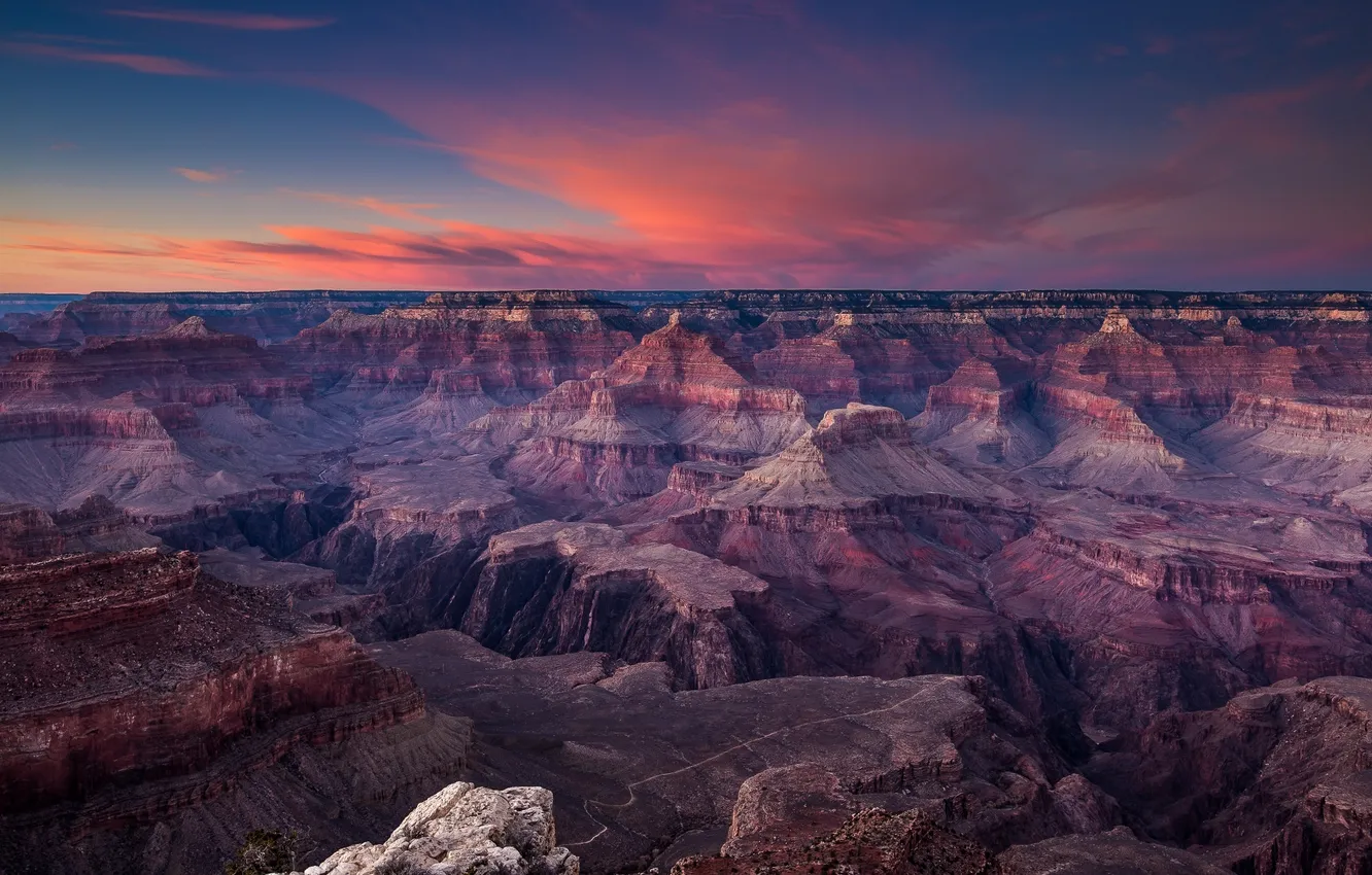 Photo wallpaper the sky, sunset, mountains, rocks, desert, USA, Grand Canyon, Arizona