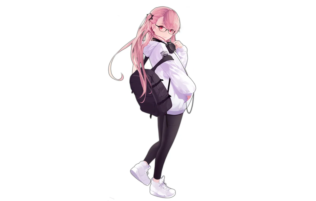 Photo wallpaper girl, style, white background, backpack