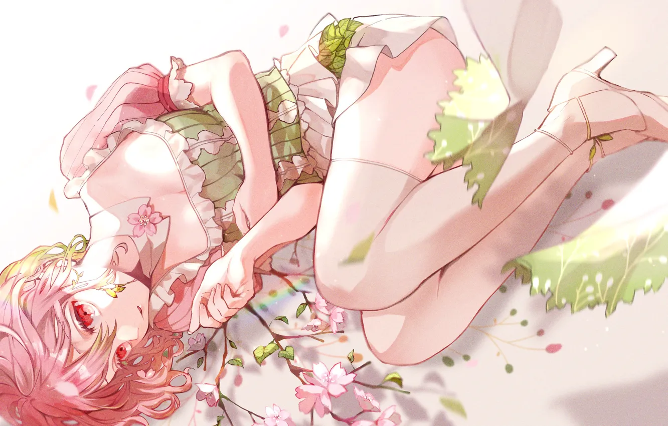 Photo wallpaper sadness, girl, branches, Sakura, lies