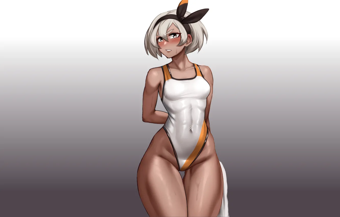 Photo wallpaper Muscle, girl, hot, anime, swimsuit, muscular, tight, abs