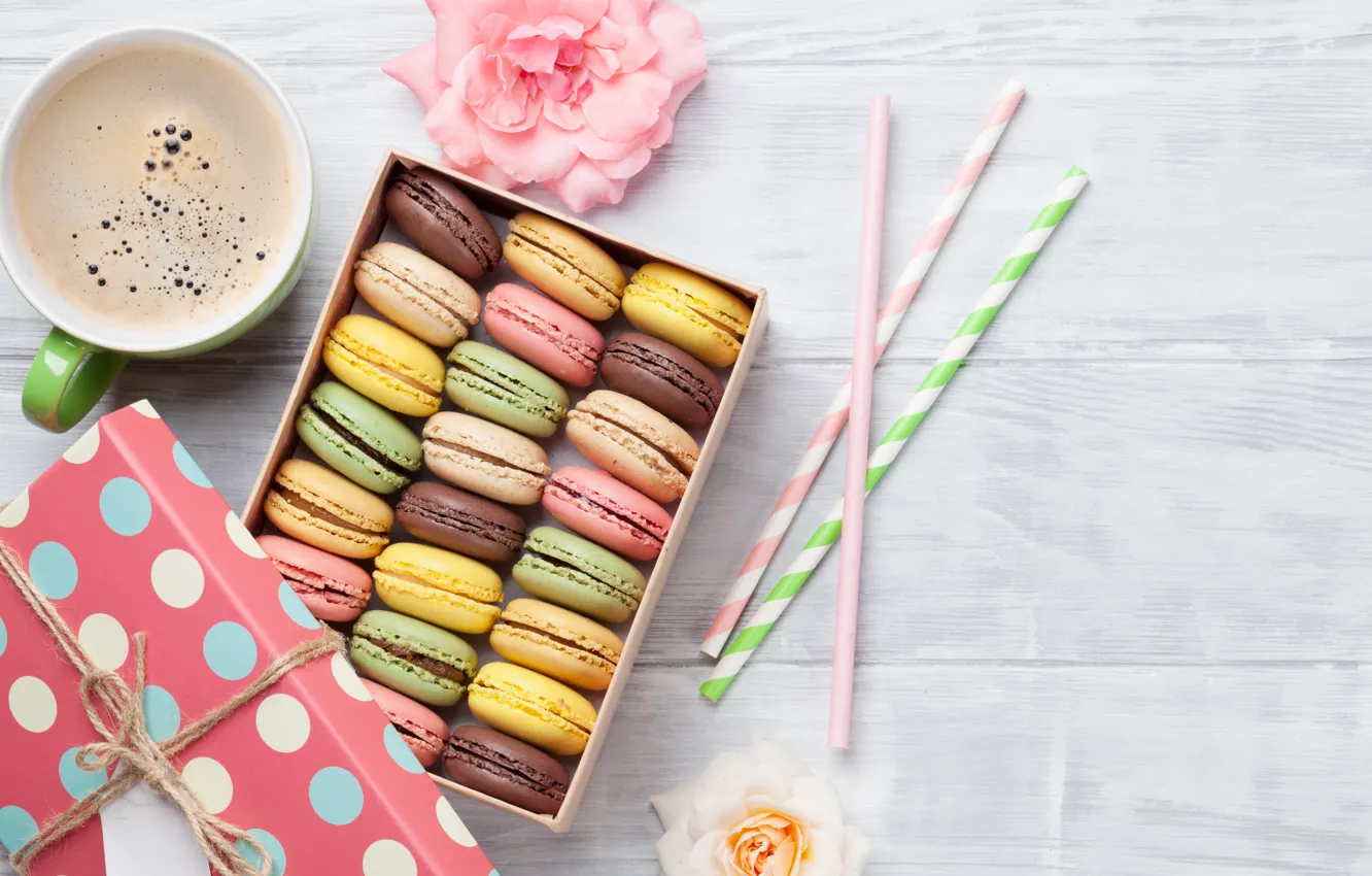 Photo wallpaper box, coffee, cookies, almond, Evgeny Karandaev