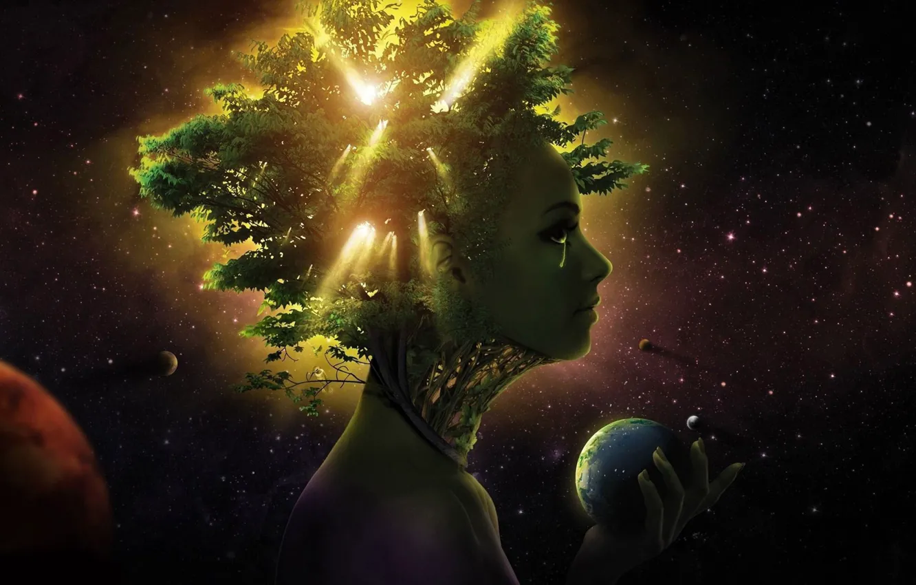 Photo wallpaper space, trees, life, people, planet, tears, space, civilization