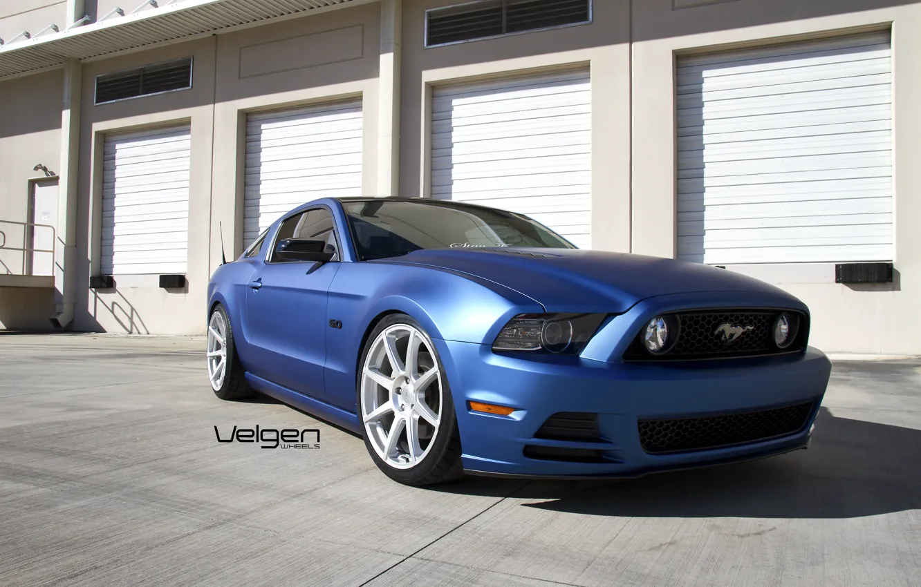 Photo wallpaper Mustang, Ford, Blue, 5.0, Matte, Silver, Wheels, VMB8
