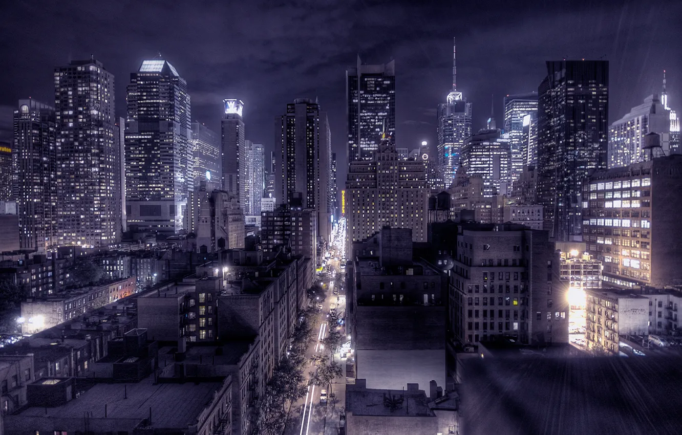 Photo wallpaper night, the city, New York, night New York