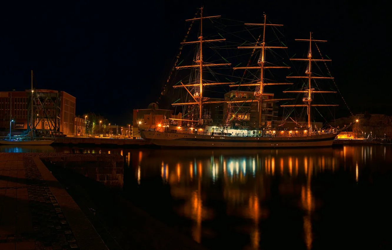Photo wallpaper light, night, the world, sailboat, port