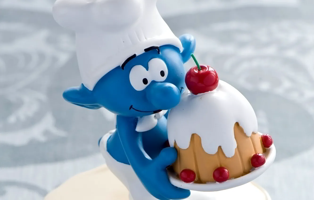 Photo wallpaper cherry, toy, dessert, figure, smurf, smurf