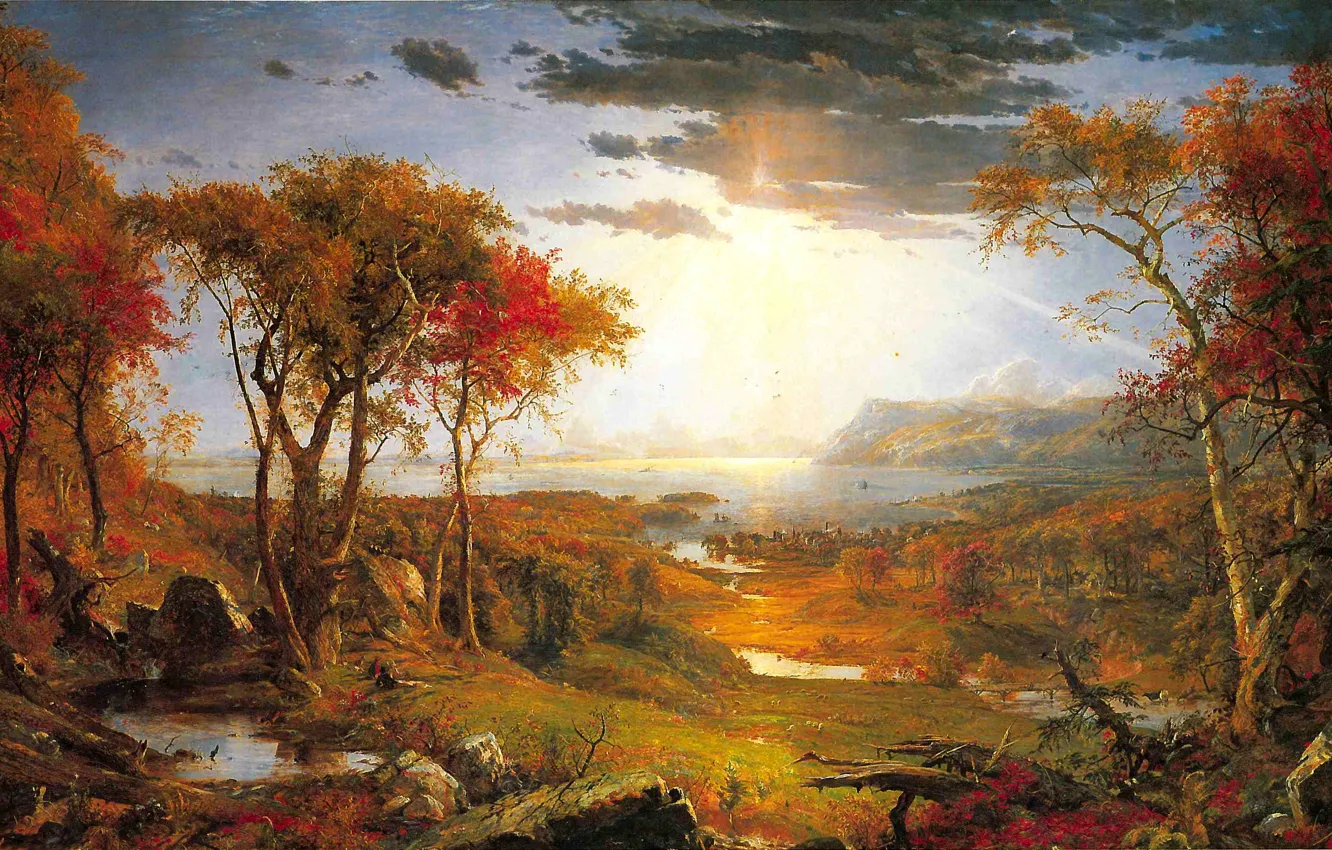 Photo wallpaper picture, painting, painting, 1860, Jasper Francis Cropsey, Autumn On the Hudson River
