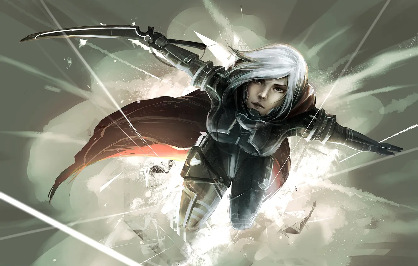 Photo wallpaper girl, the explosion, sword, white hair