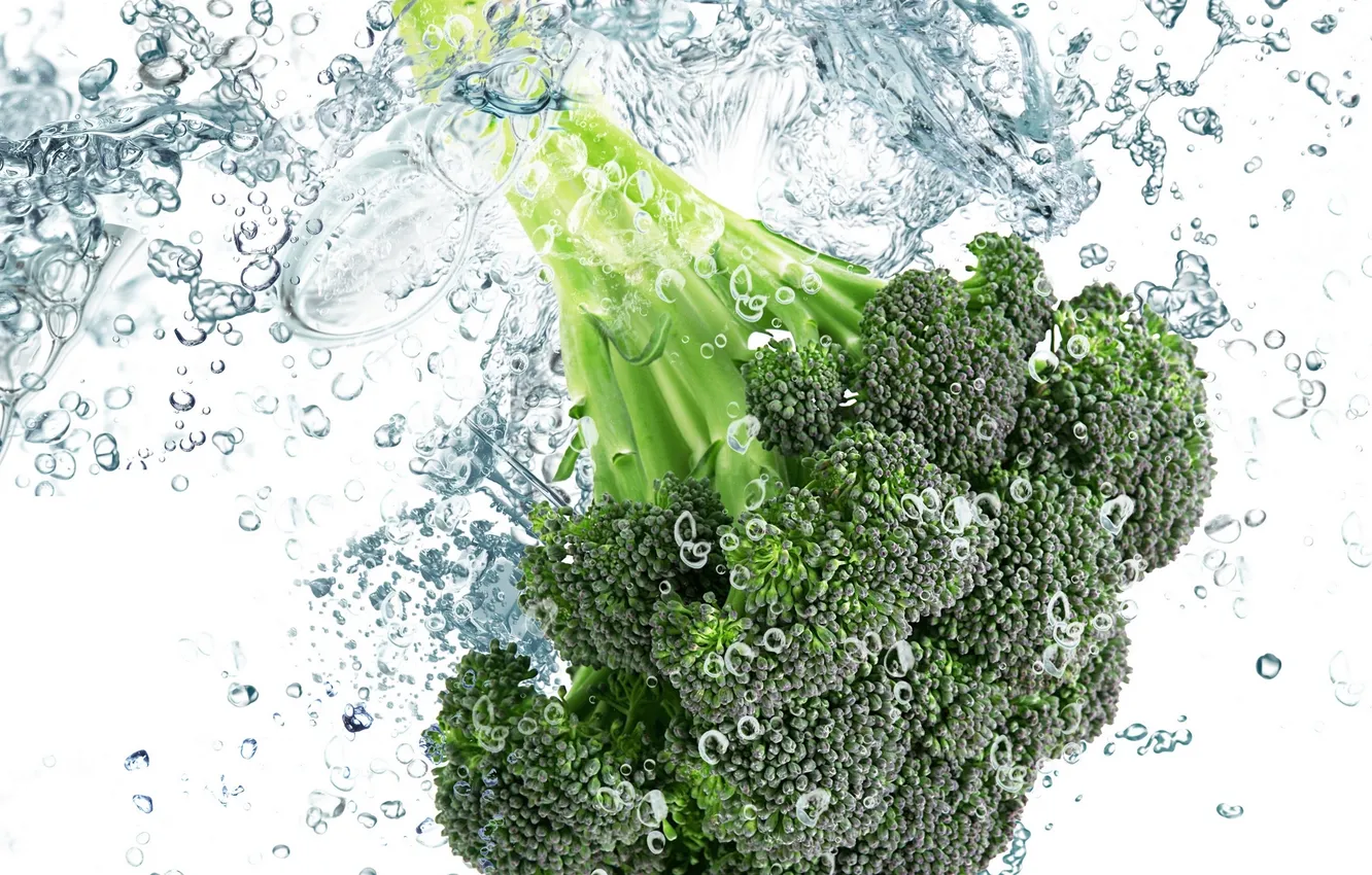 Photo wallpaper water, drops, squirt, freshness, green, cabbage, water, green