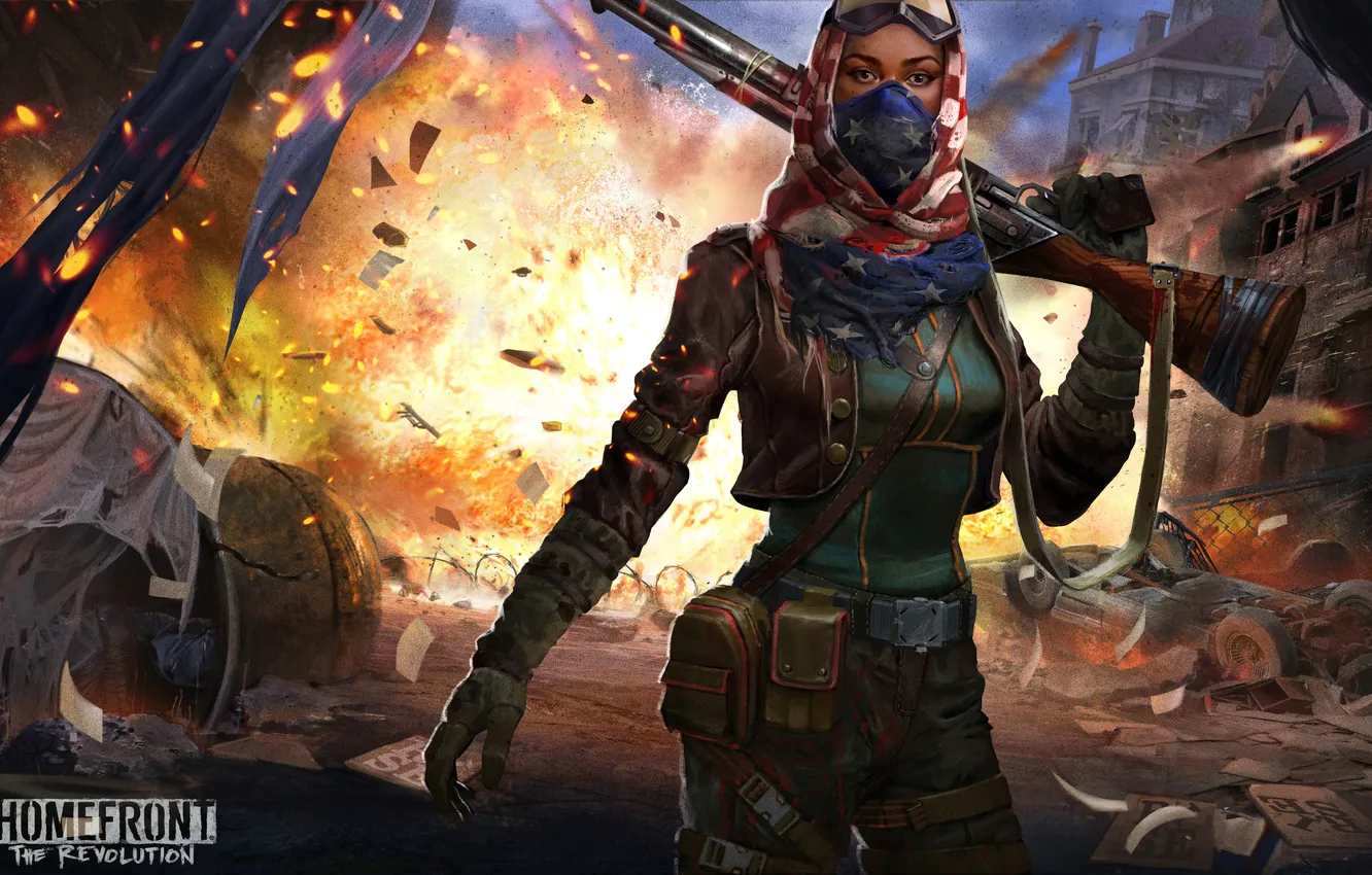 Photo wallpaper look, girl, mask, art, the gun, revolution, Homefront: The Revolution