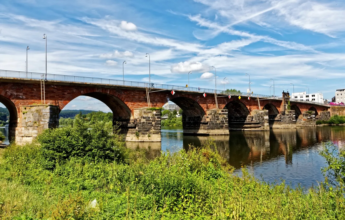 Photo wallpaper bridge, river, Germany, lights, river Moselle, Trier