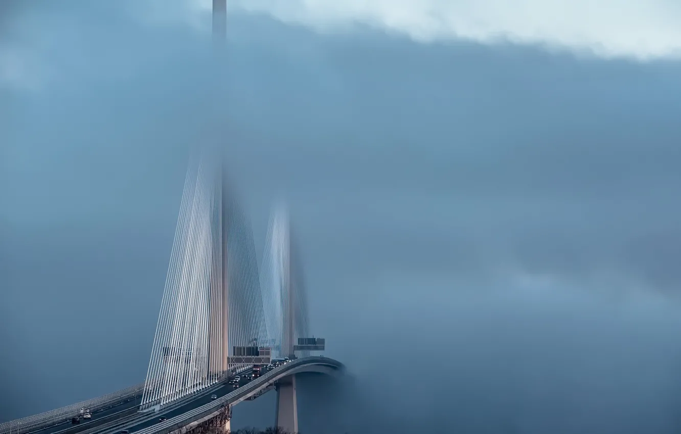 Photo wallpaper Scotland, Bridge in the mist, South Queensferry