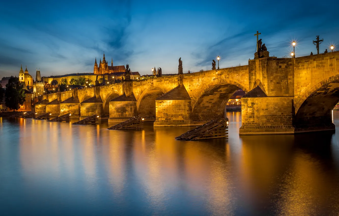 Photo wallpaper Prague, Czech Republic, Charles Bridge, Vltava