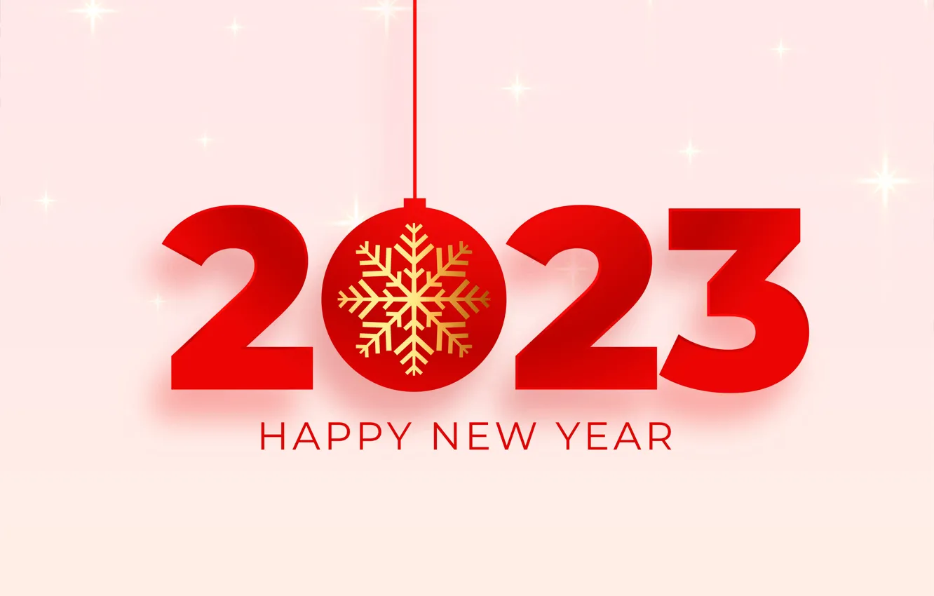 Photo wallpaper balls, snowflakes, red, lights, the inscription, new year, figures, gold
