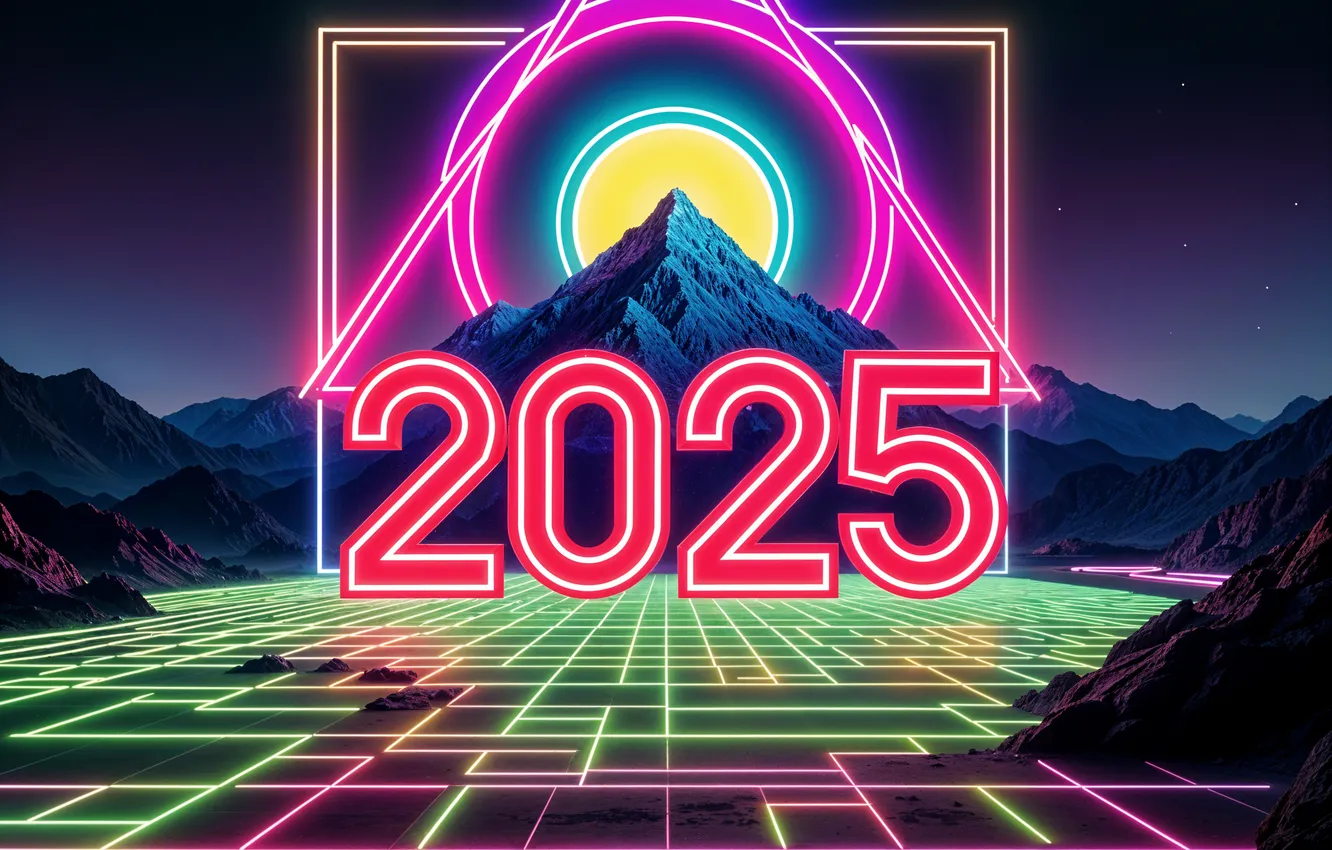 Photo wallpaper field, the sun, circles, mountains, night, red, the dark background, perspective